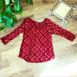 Lucky Brand deep red tribal print peasant top